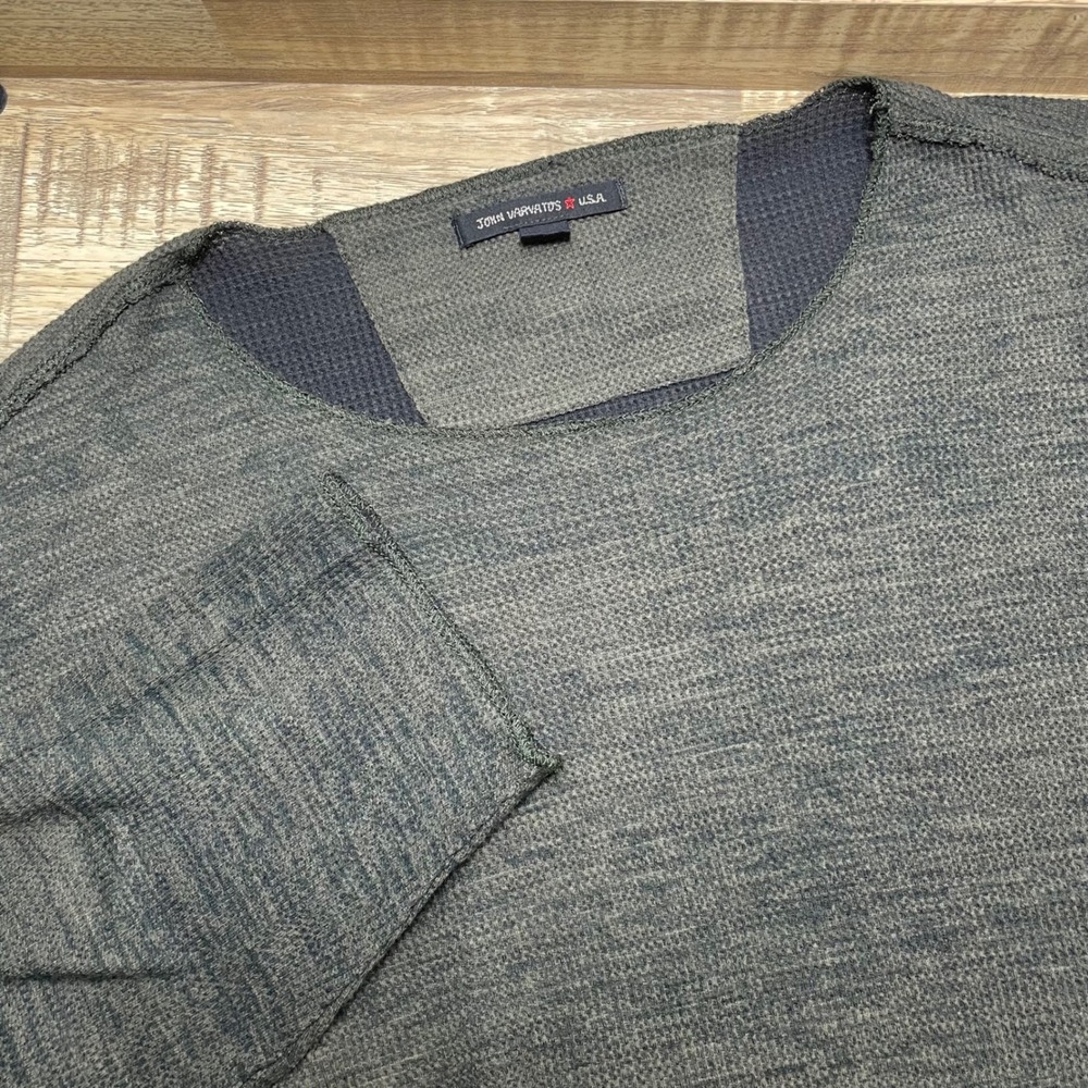 John Varvatos USA Mens XL Gray Waffle Knit Thermal Long Sleeve Raw Shirt Grunge